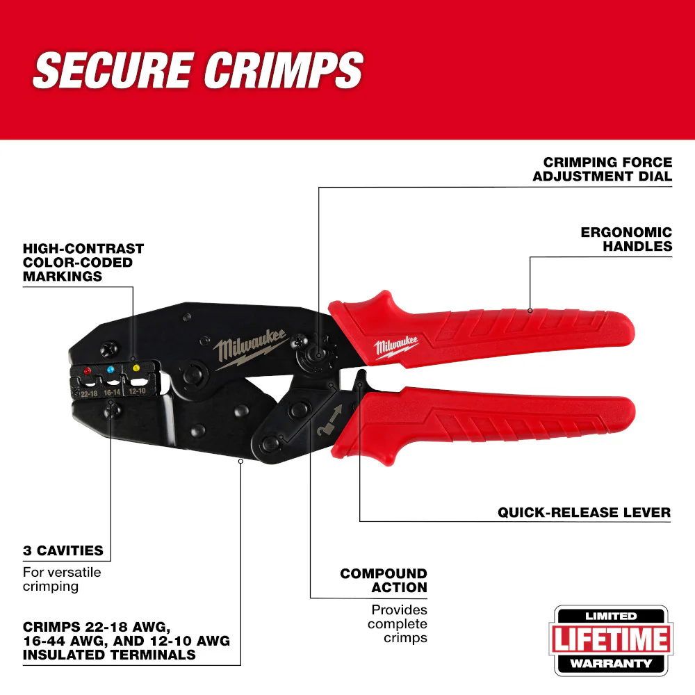 Milwaukee Ratcheting Insulated Terminals Crimper - Image 2