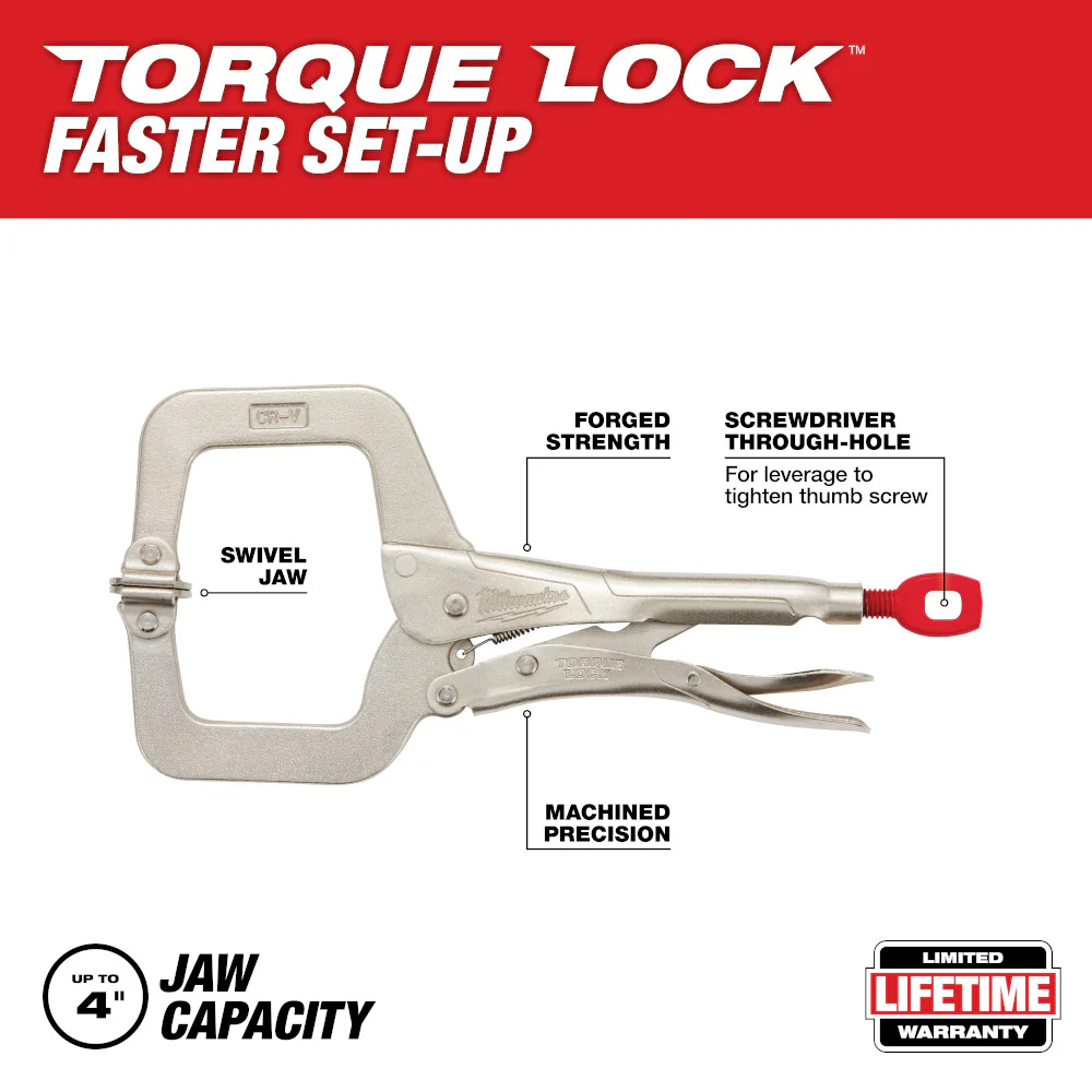 Milwaukee 11" Torque Lock Locking C-Clamp w/ Swivel Jaws - Image 2
