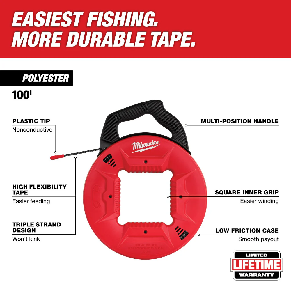 Milwaukee 100ft Polyester Fish Tape w/ Non-Conductive Tip - Image 2