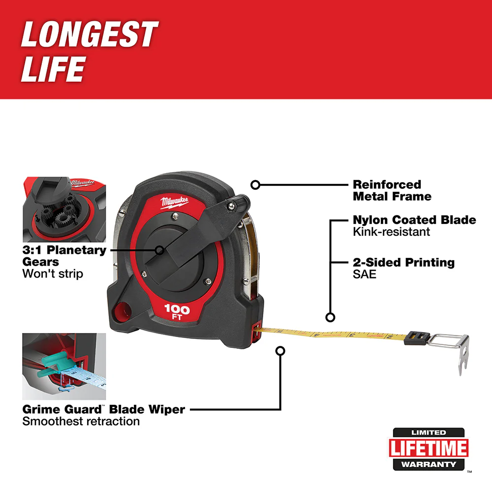 Milwaukee 100 Ft. Closed Reel Long Tape - Image 2