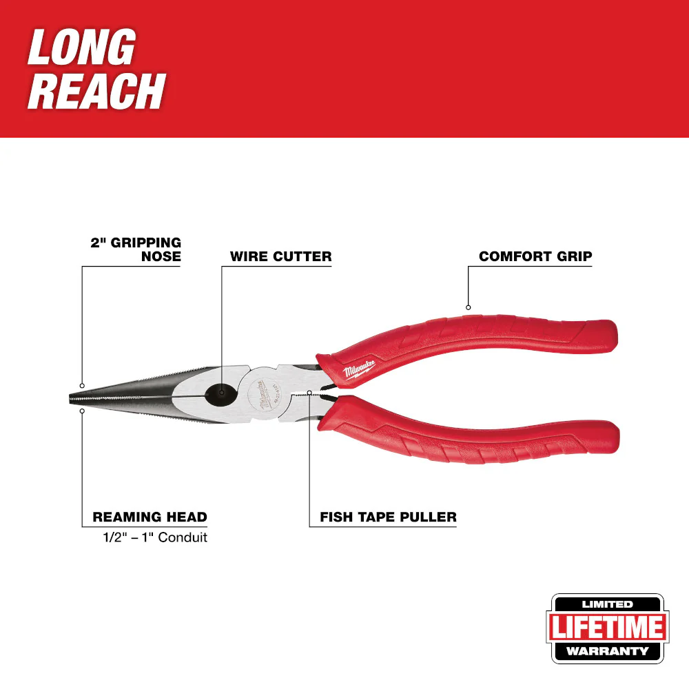 Milwaukee 8" Long Nose Pliers - Image 2