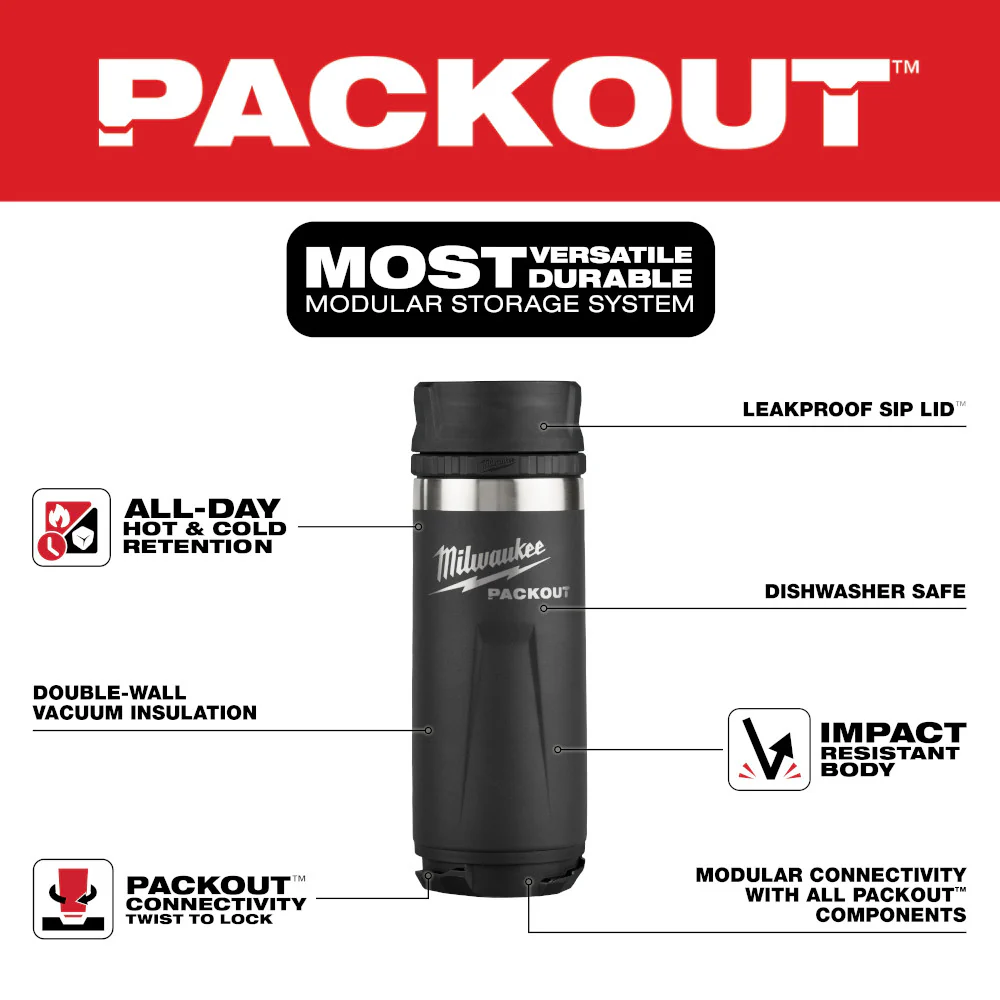 Milwaukee PACKOUT 18 oz. Insulated Bottle w/ Sip Lid - Image 2