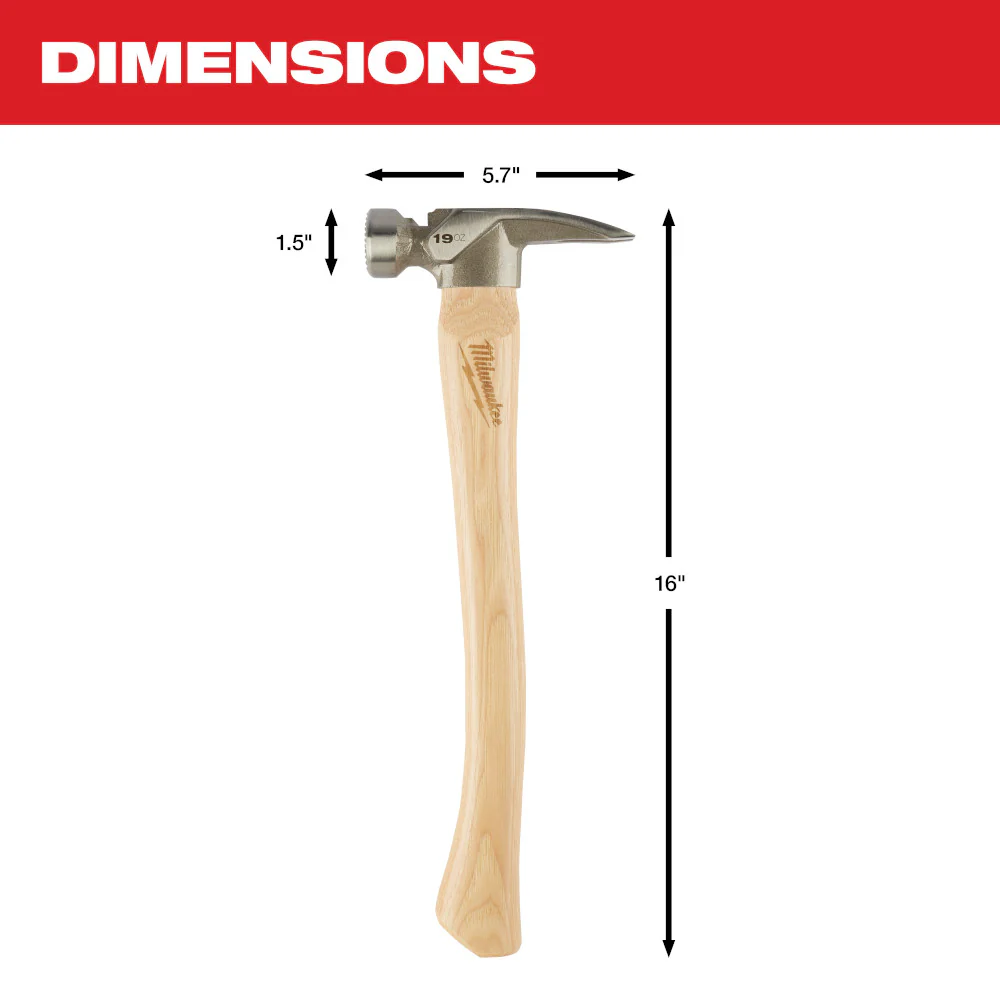 Milwaukee 19oz. Milled Face Hickory Wood Framing Hammer - Image 3