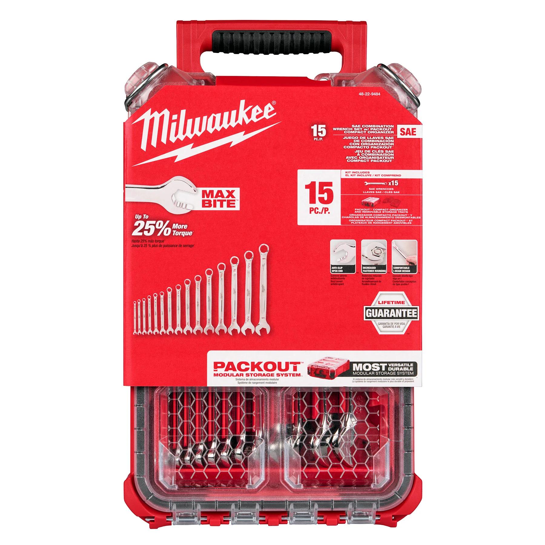 Milwaukee 15 pc. SAE Combination Wrench Set w/ PACKOUT™ Compact Organizer - Image 8