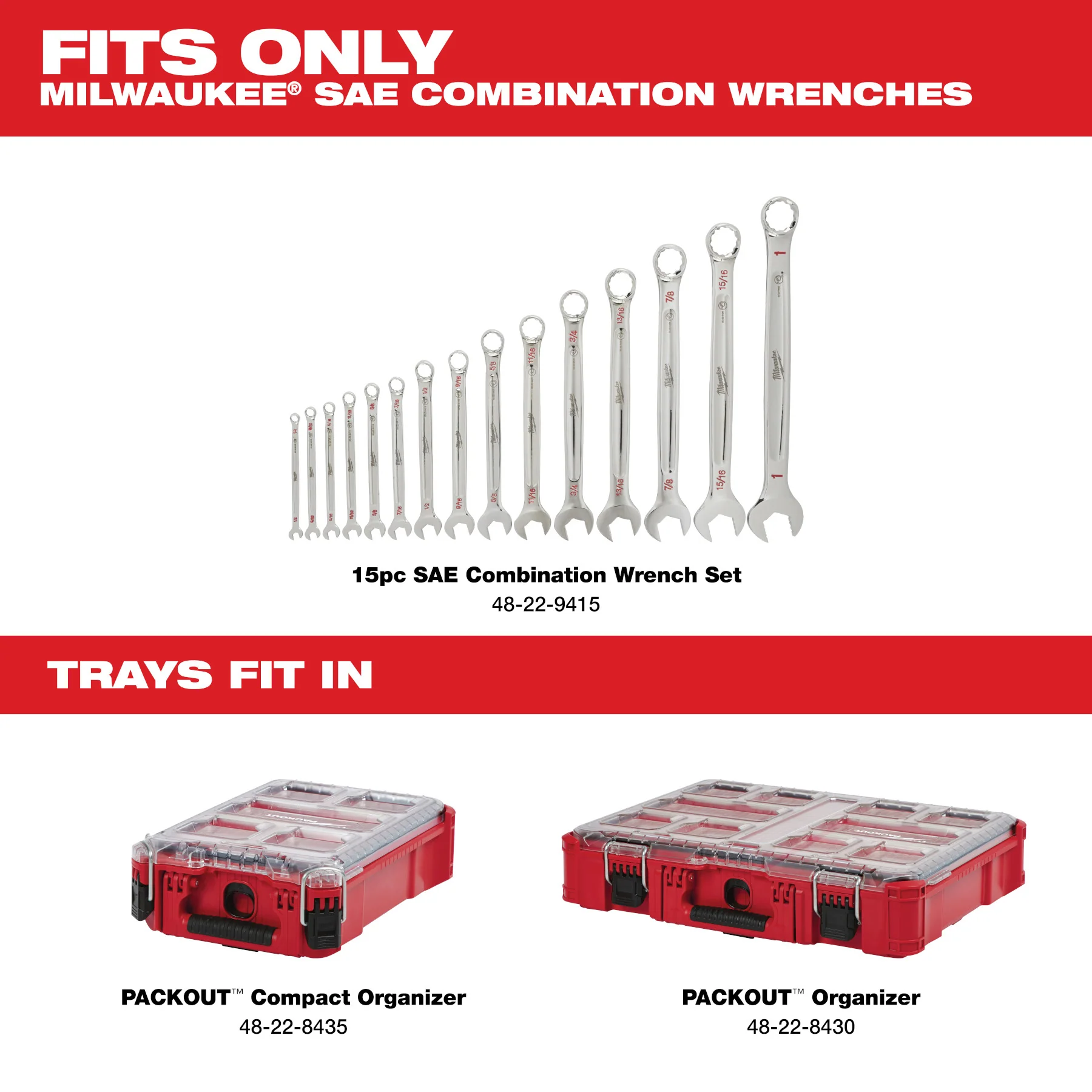 Milwaukee 15 pc. SAE Combination Wrench Trays - Image 3