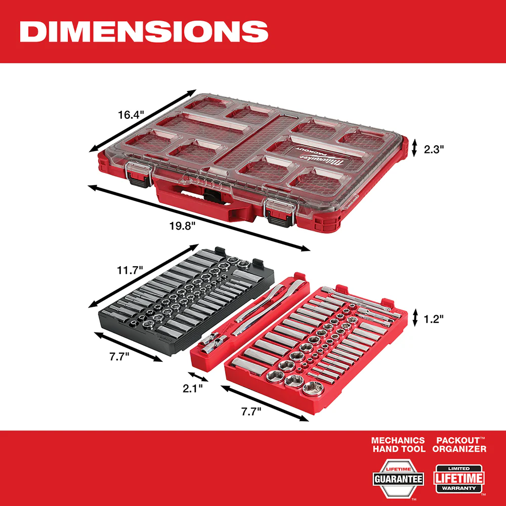 Milwaukee PACKOUT 1/4" & 3/8" 106PC Ratchet and Socket Set - SAE & Metric - Image 4