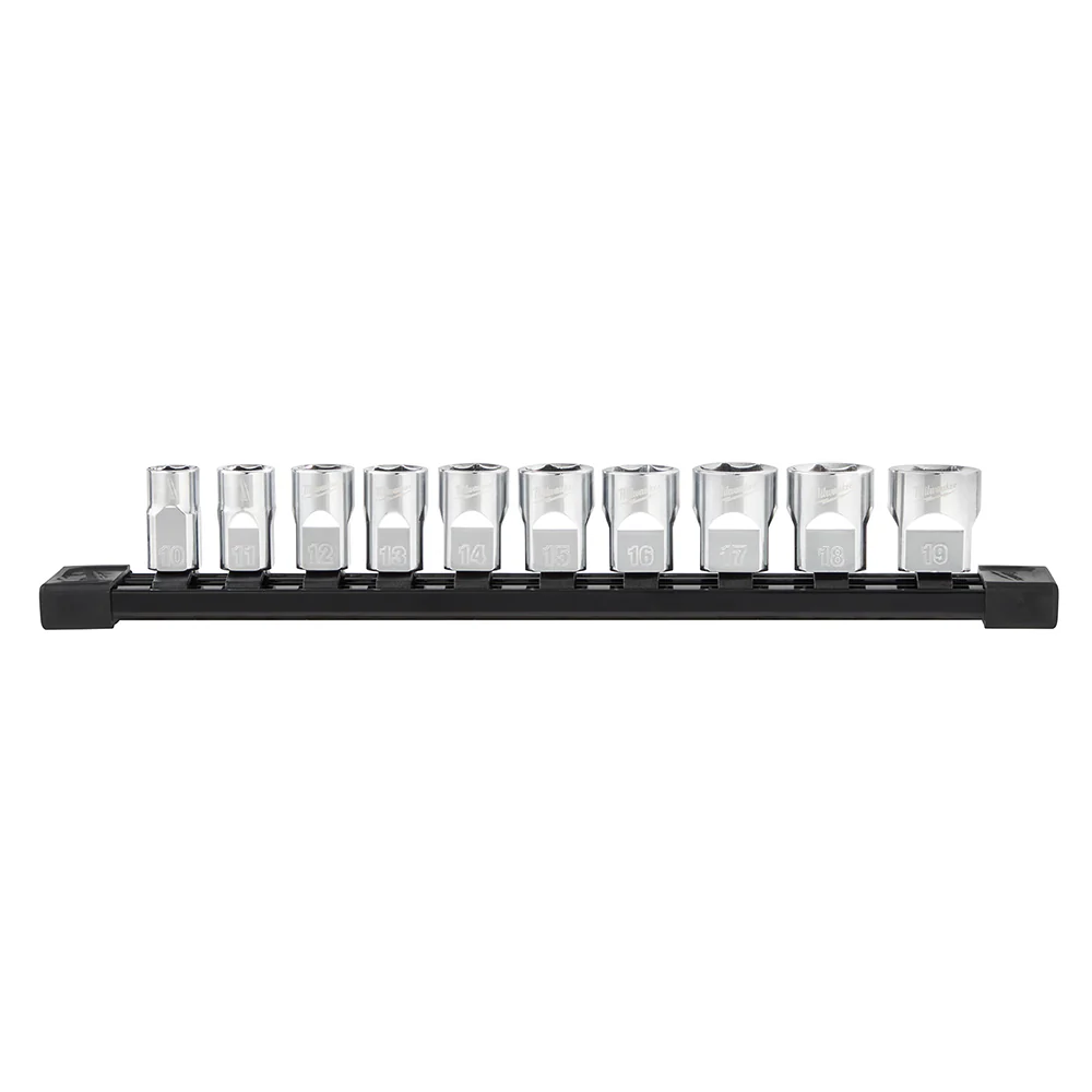 Milwaukee 10 pc. 3/8" Metric Chrome Sockets w/ FOUR FLAT Sides
