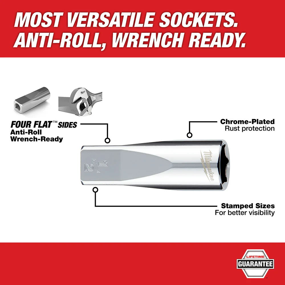 Milwaukee 10 pc. 3/8" Metric Chrome Sockets w/ FOUR FLAT Sides - Image 3