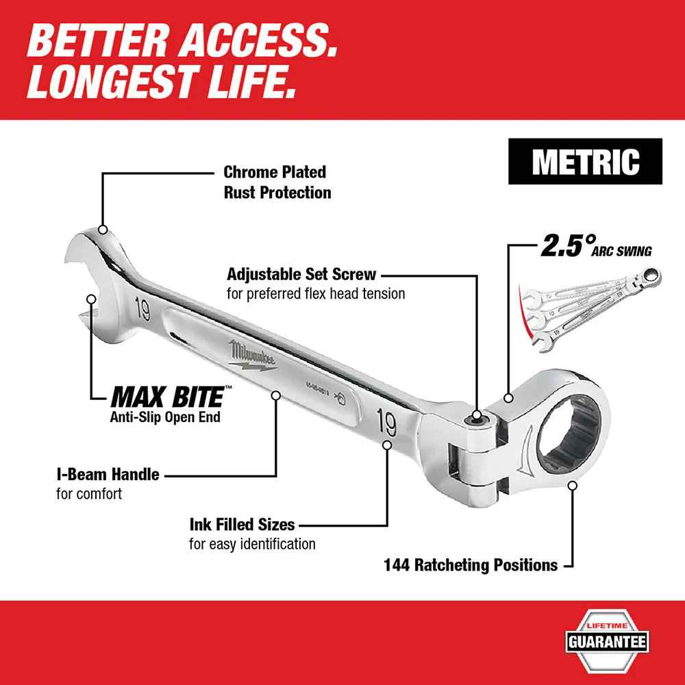 Milwaukee 15 pc. Metric Flex Head Ratcheting Combination Wrench Set - Image 3