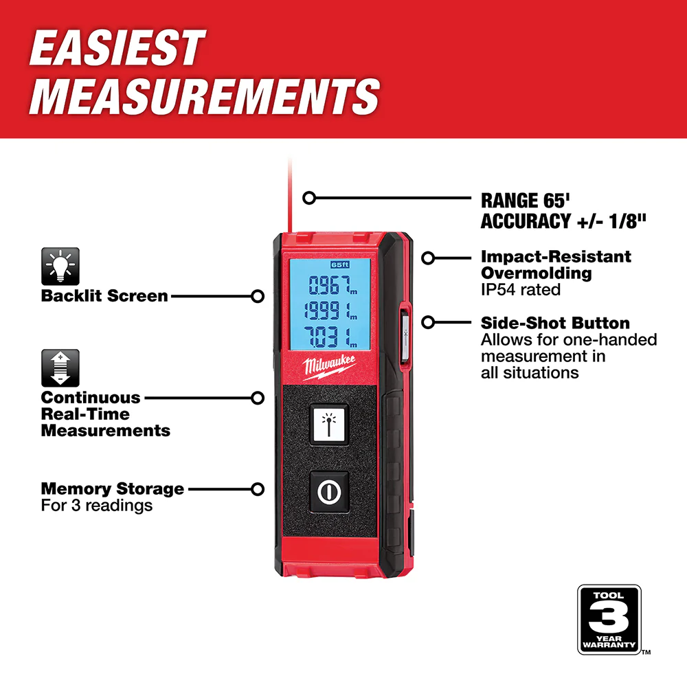 Milwaukee 65ft Laser Distance Meter - Image 2
