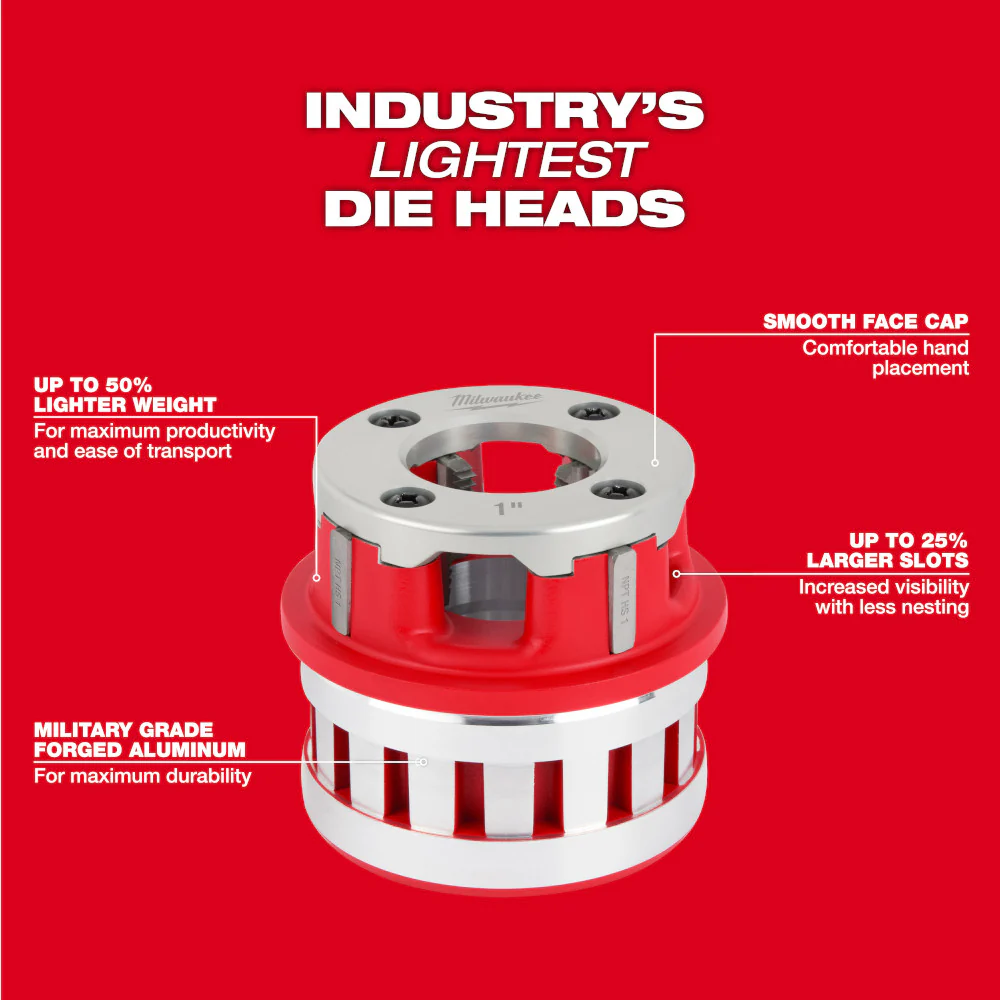 Milwaukee 1/2"-2" HIGH SPEED NPT Portable Pipe Threading Forged Aluminum Die Head Kit - Image 7