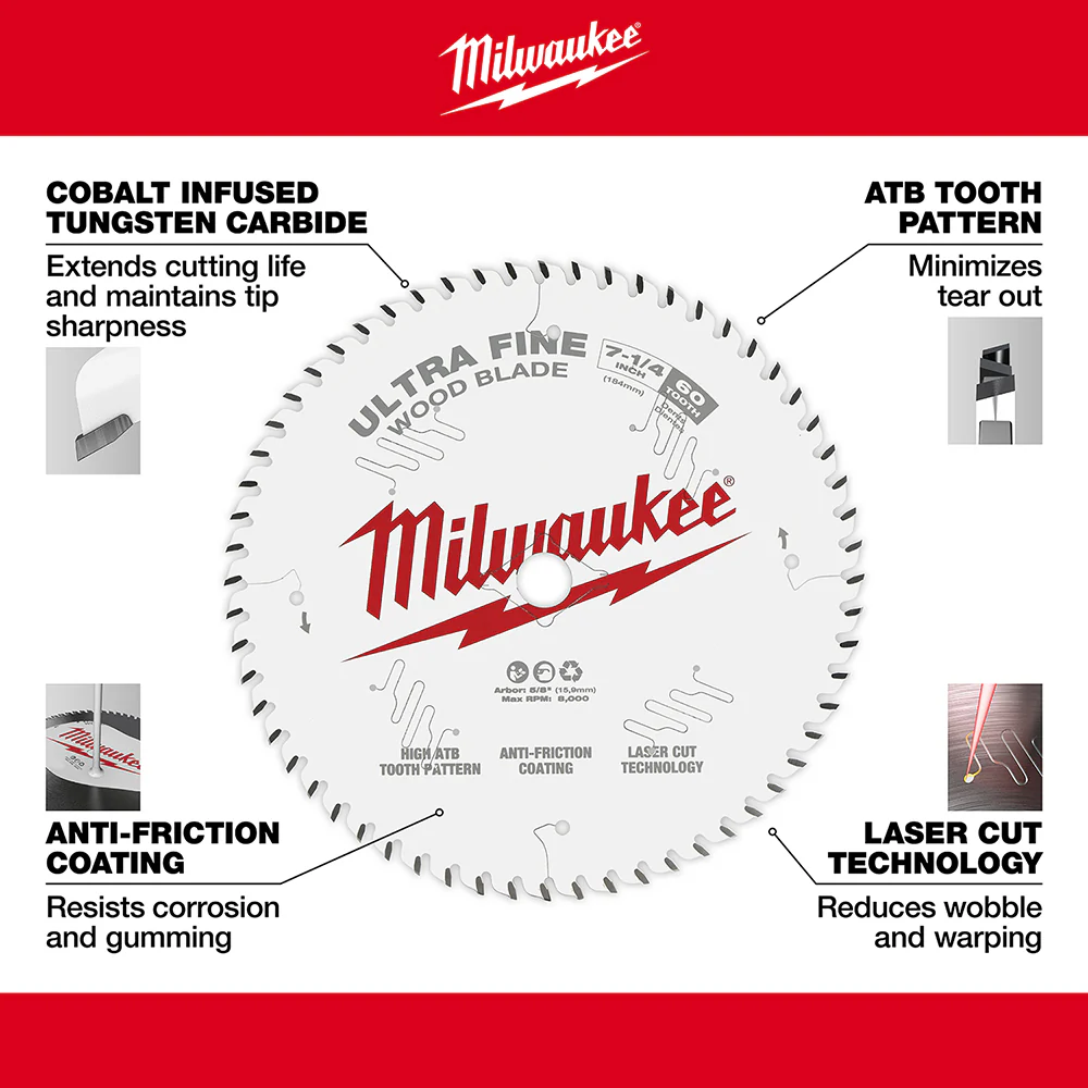 Milwaukee 7-1/4" x 60T Ultra Fine Finish Circular Saw Blade - Image 4