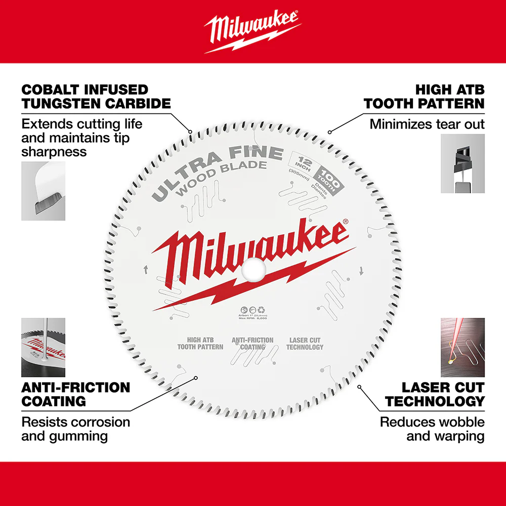Milwaukee 12" x 100T Ultra Fine Finish Circular Saw Blade - Image 4