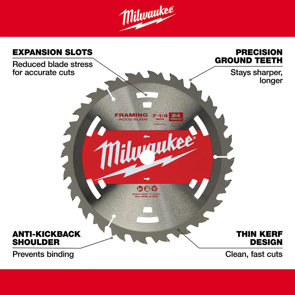 Milwaukee 7-1/4" 24T Basic Framer Circular Saw Blade - Image 4