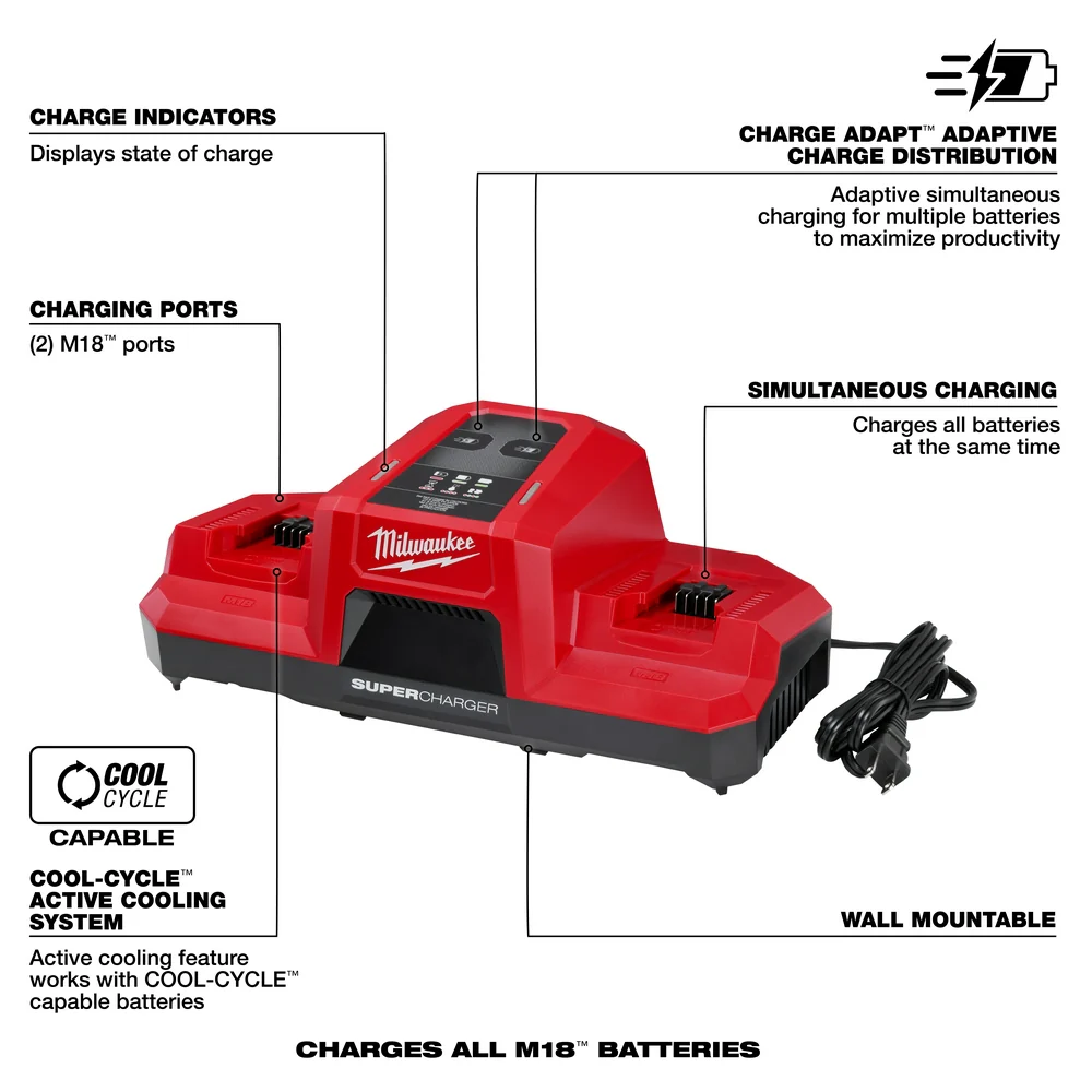Milwaukee M18 Dual Bay Simultaneous Super Charger - Image 6