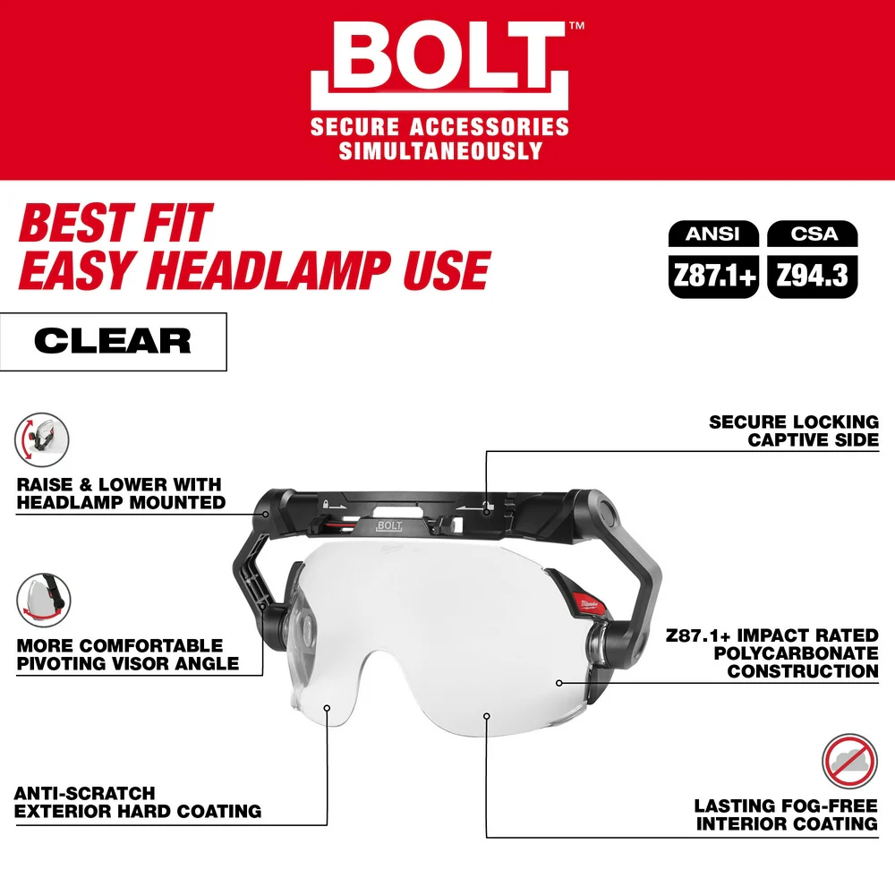 Milwaukee BOLT™ Clear Dual Coat Lens Eye Visor - Image 5