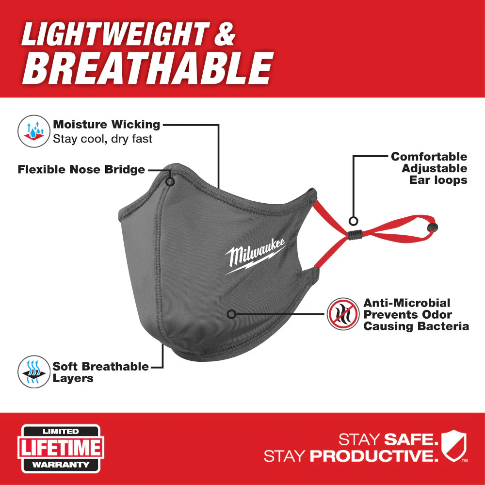 Milwaukee 2-Layer Reusable Face Mask - Gray - Image 2