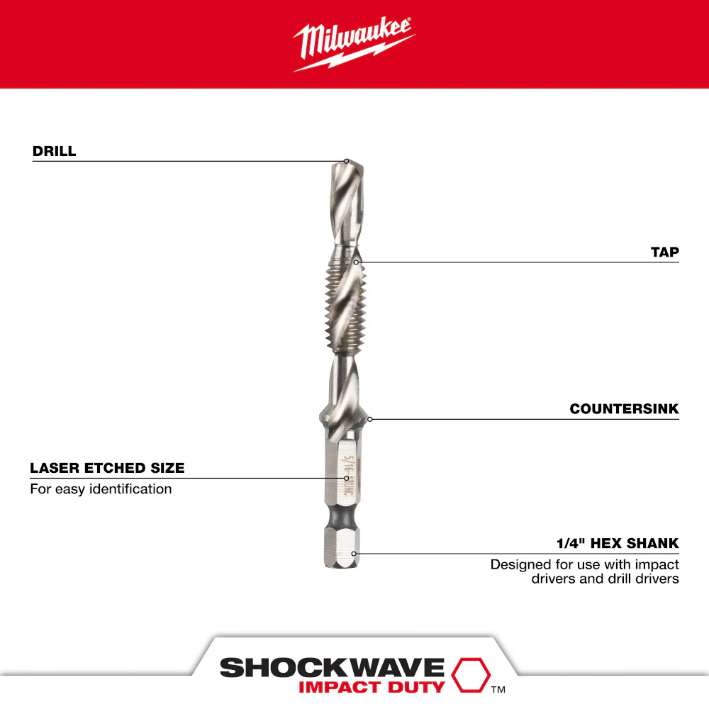 Milwaukee SHOCKWAVE™ 5 pc. SAE Impact Drill Tap Set - Image 4