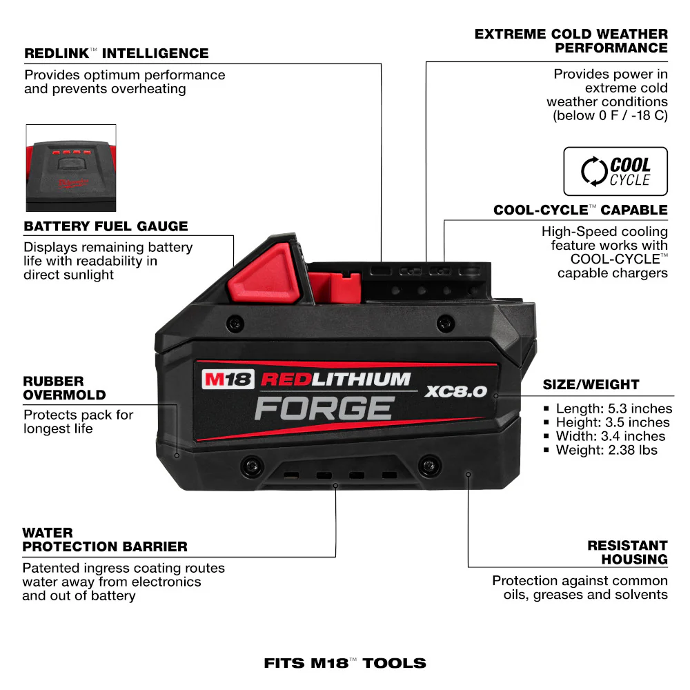 Milwaukee M18â„¢ REDLITHIUMâ„¢ FORGEâ„¢ XC8.0 Battery Pack - Image 2