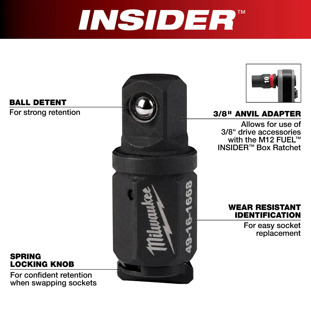 Milwaukee INSIDER Box Ratchet 3/8" Anvil Adapter - Image 3