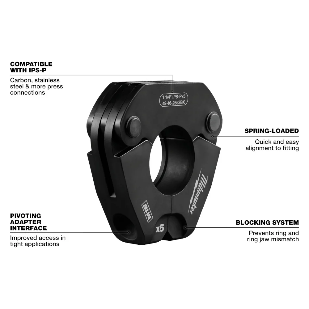 Milwaukee 1/2" - 2" IPS-P Pivoting Press Ring Kit For M18 FORCE LOGIC Press Tools - Image 13