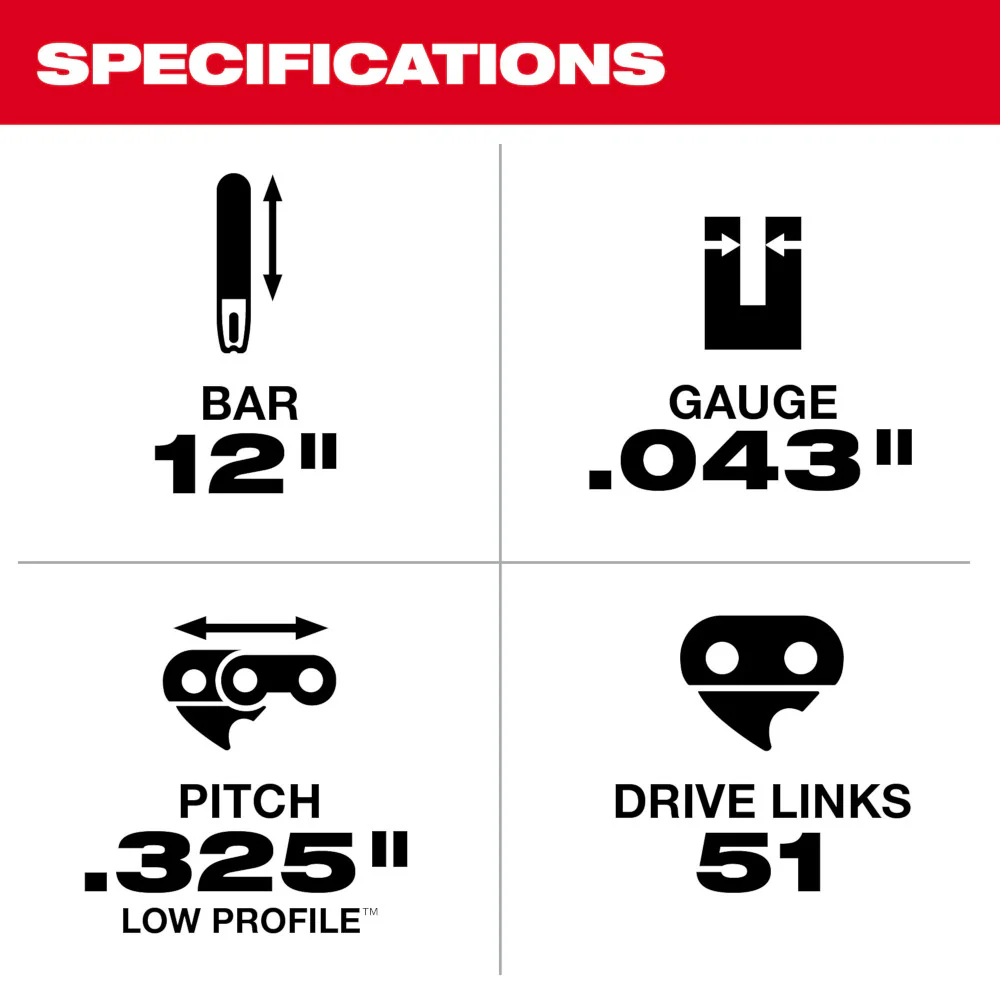 Milwaukee 12" Top Handle Chainsaw Guide Bar - Image 3