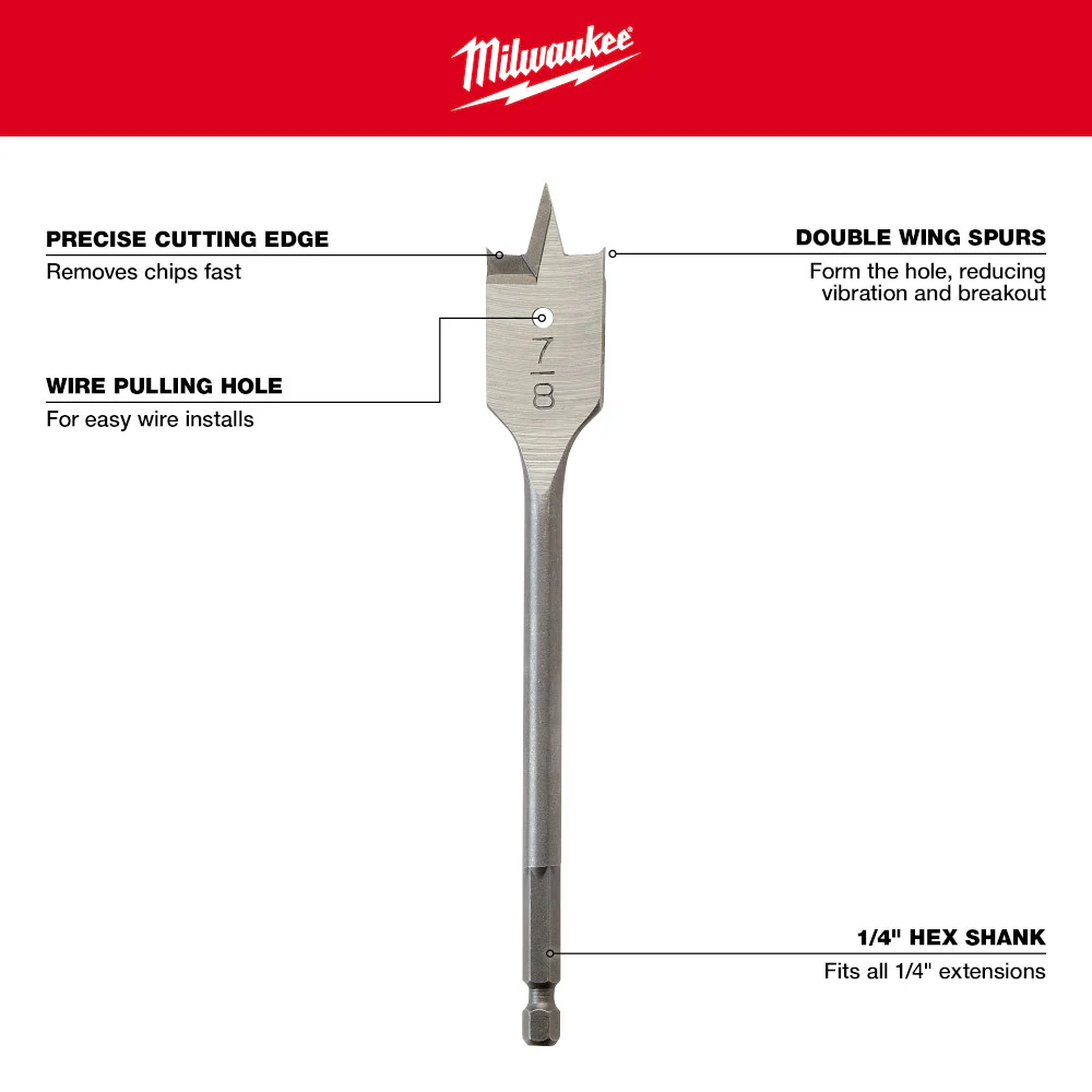 Milwaukee 8-Piece Universal QUIK-LOK Flat Boring Bit Set - Image 6