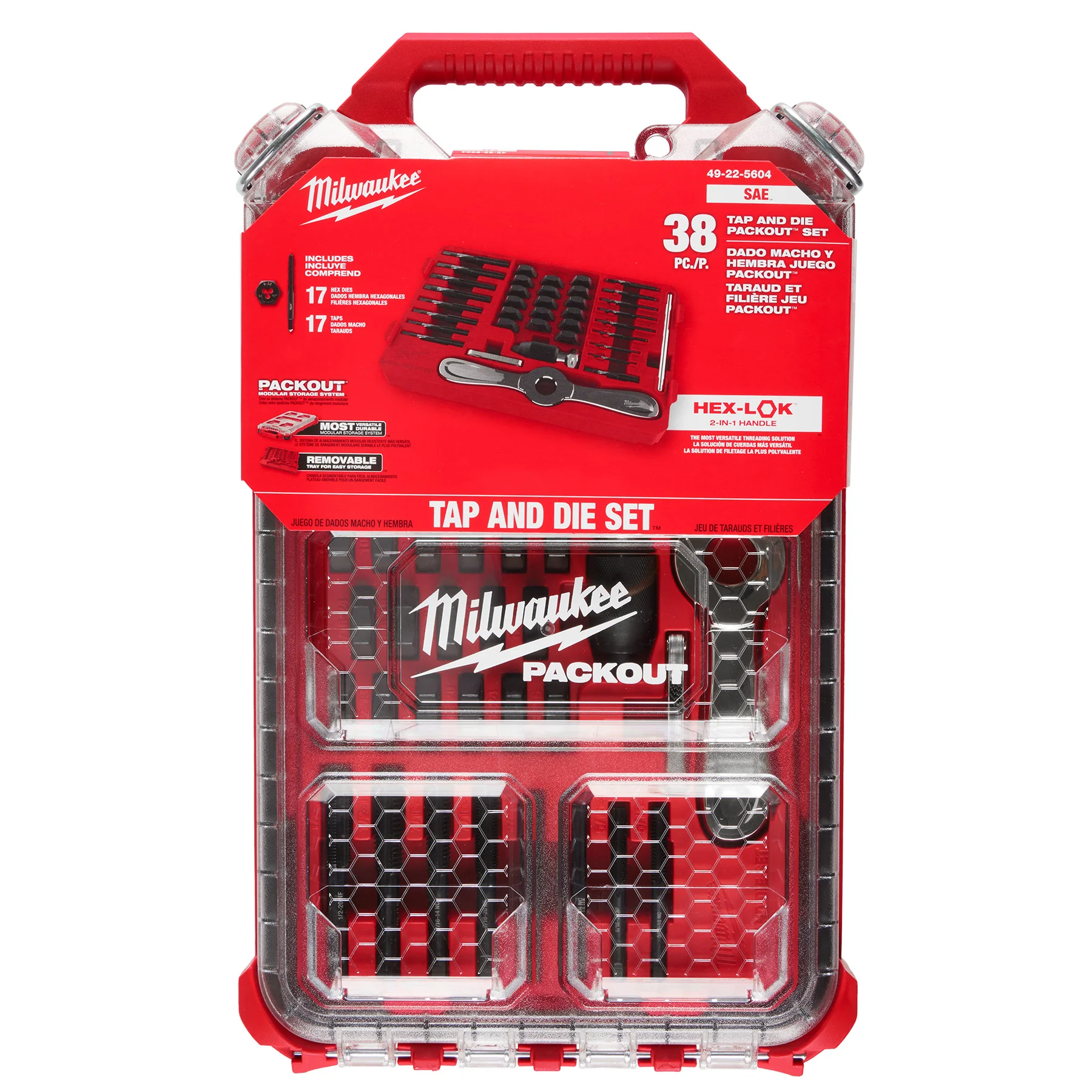 Milwaukee 38 pc. SAE Tap & Die PACKOUT™ Set w/ Hex-LOK™ 2-in-1 Handle