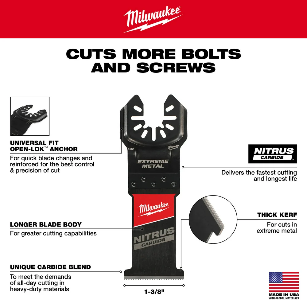 Milwaukee NITRUS CARBIDE Extreme Metal Univ Multi-Tool Blades (5 Pack) - 1-3/8" - Image 6