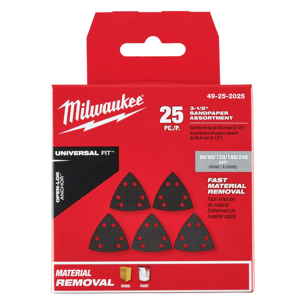 Milwaukee OPEN-LOKâ„¢ 3-1/2" 25PK Triangle Sandpaper Assortment - Image 2