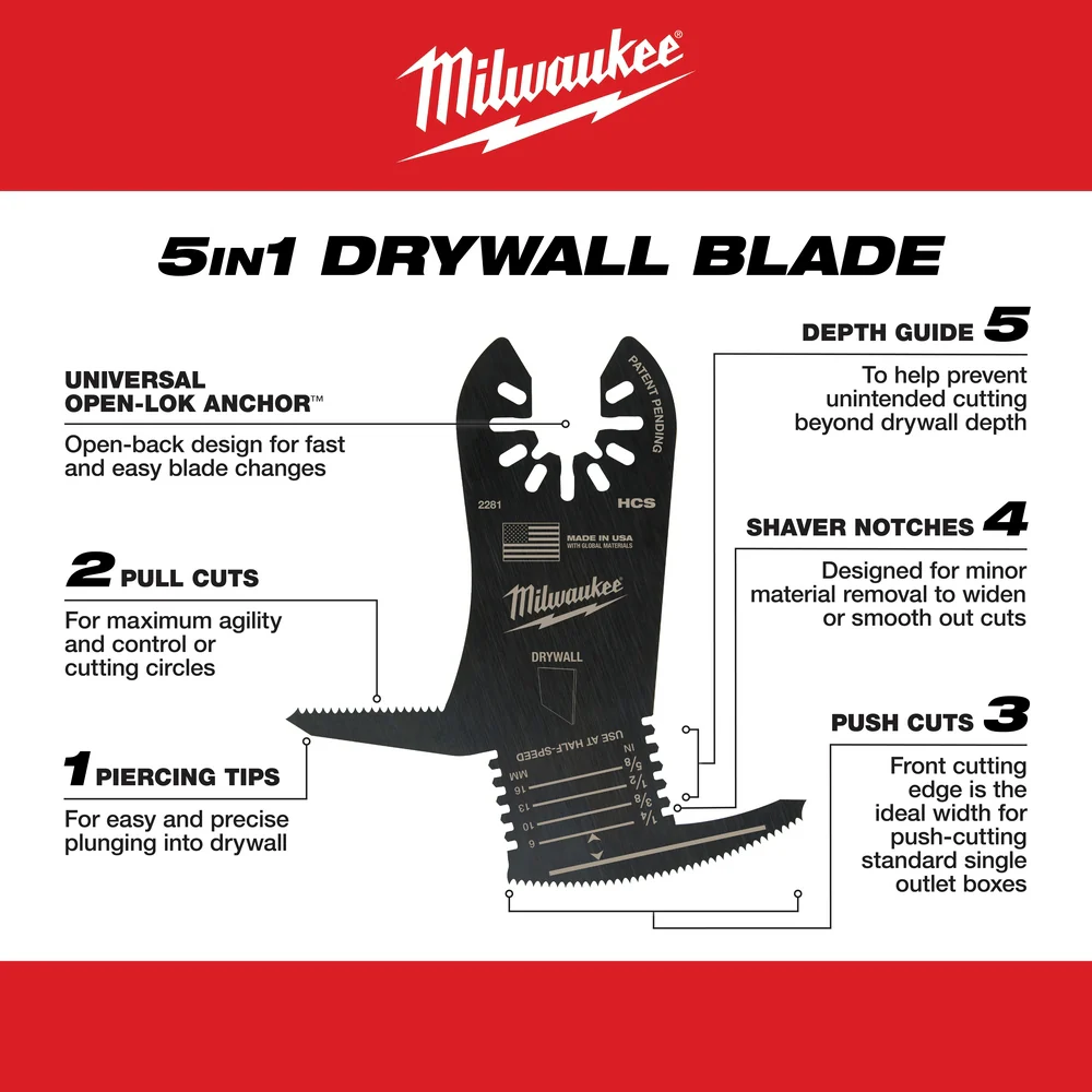 Milwaukee OPEN-LOK 5-In-1 Drywall Blade - Image 3
