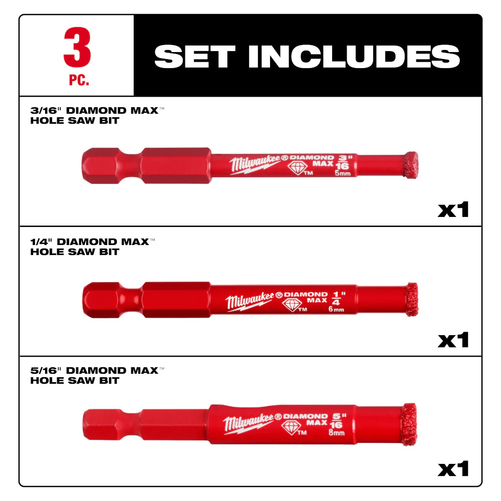 Milwaukee DIAMOND MAX Hole Saw Bit Set - 3 pc. - Image 2