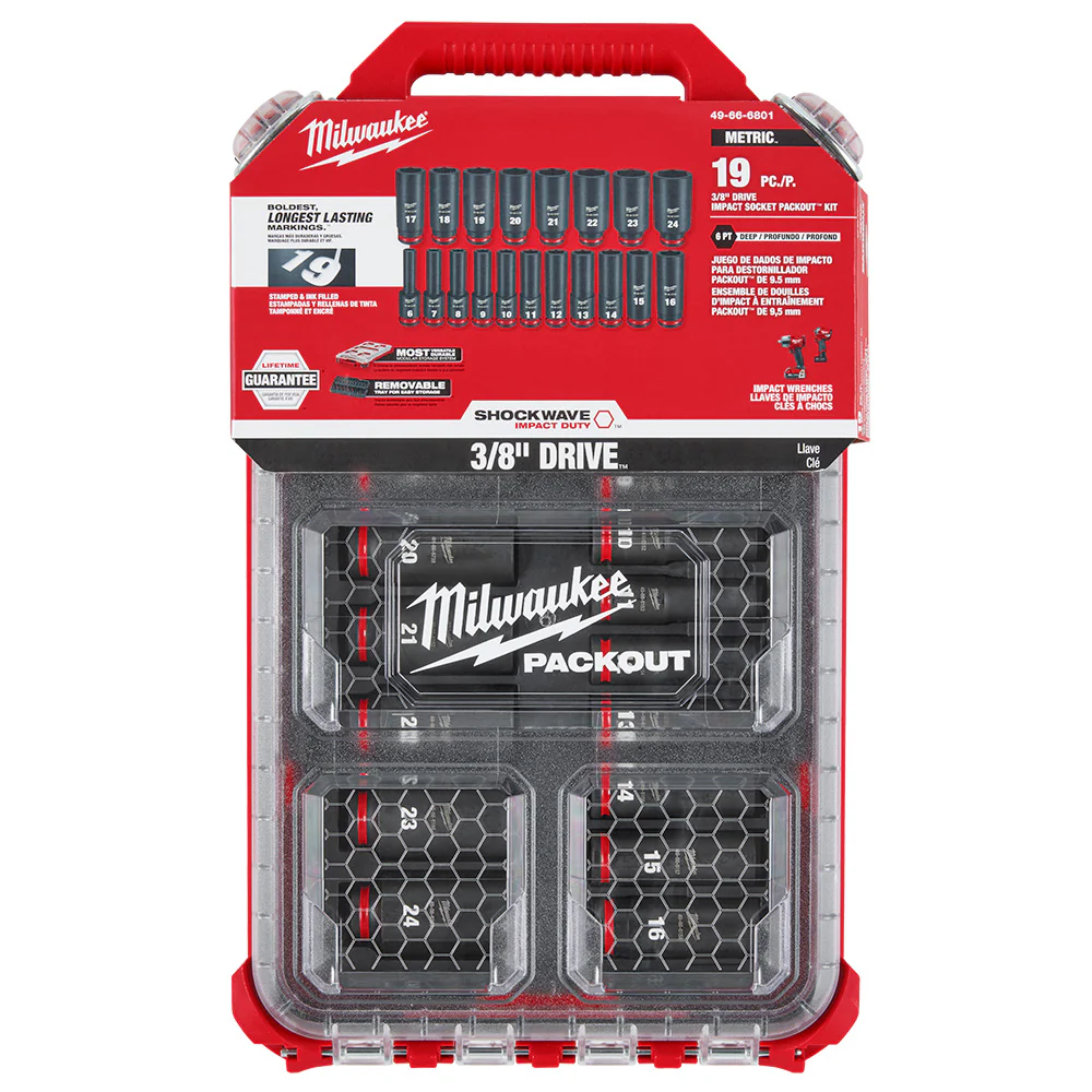 Milwaukee 19PC SHOCKWAVE Impact Duty PACKOUT 3/8" Drive Socket Set - Metric - Image 10