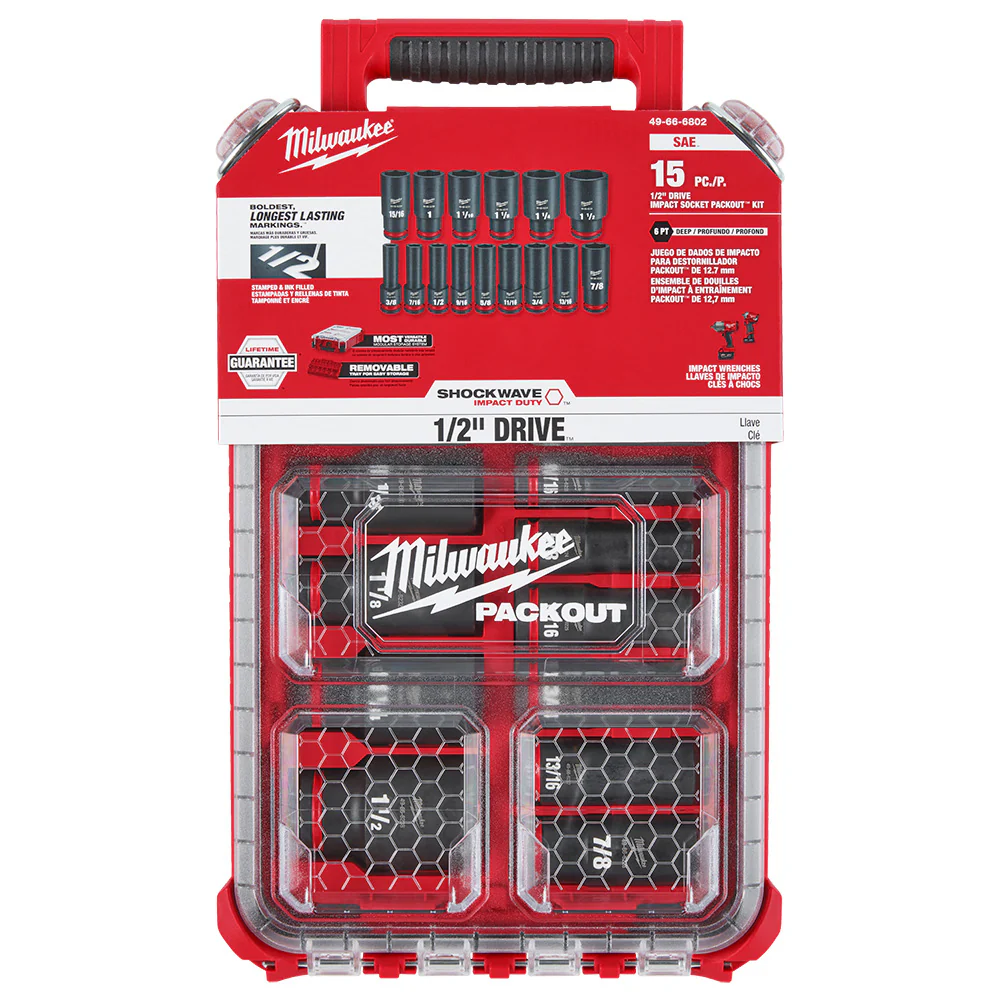 Milwaukee 15PC SHOCKWAVE Impact Duty PACKOUT 1/2" Drive Socket Set - SAE - Image 10