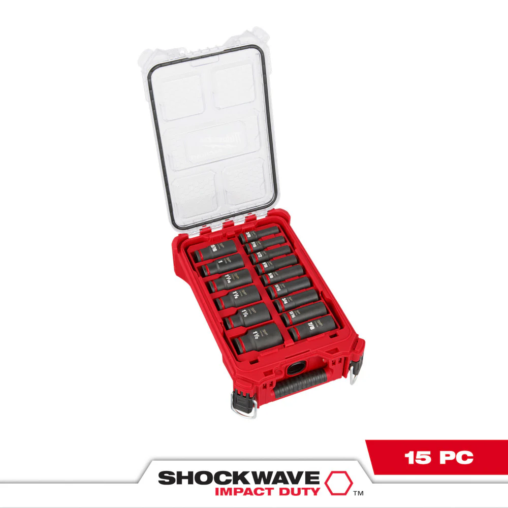 Milwaukee 15PC SHOCKWAVE Impact Duty PACKOUT 1/2" Drive Socket Set - SAE - Image 2