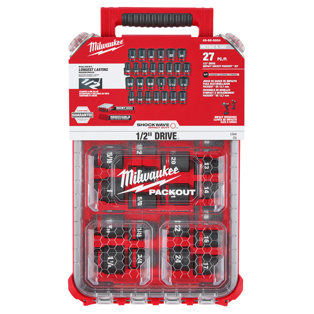 Milwaukee PACKOUT 27 pc. SAE/Metric SHOCKWAVE Impact Socket Set 1/2" Drive - Image 10