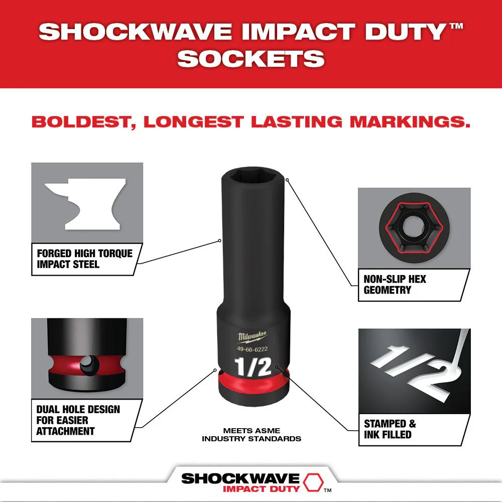 Milwaukee PACKOUT 27 pc. SAE/Metric SHOCKWAVE Impact Socket Set 1/2" Drive - Image 6
