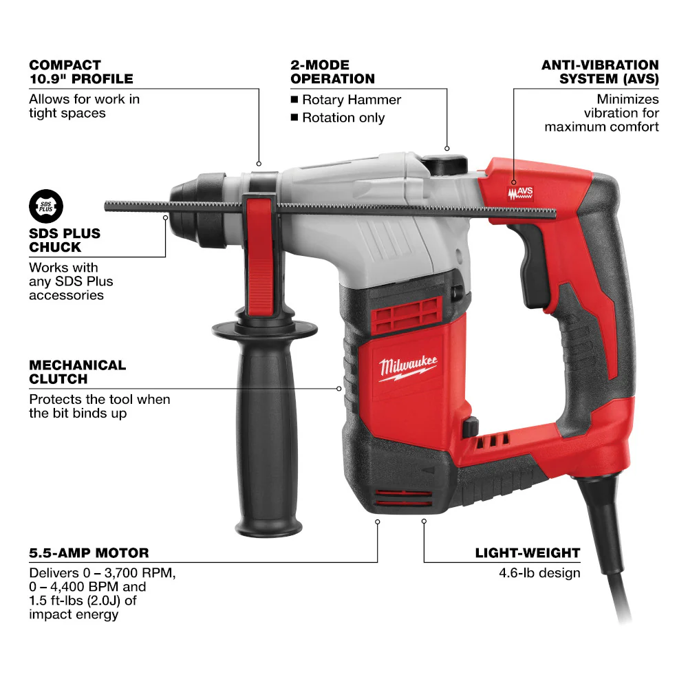 Milwaukee 5/8" SDS Plus Rotary Hammer Kit - Image 3