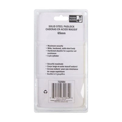 Solid Steel Padlock 65mm Long Shackle - Image 3