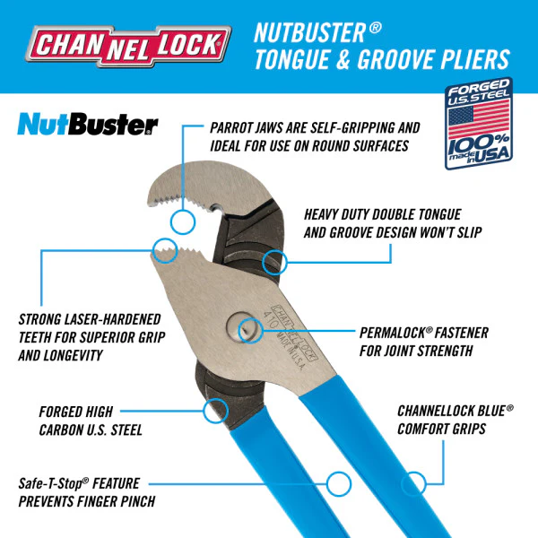 Channellock NutBuster Parrot Nose Tongue & Groove Pliers - Image 3