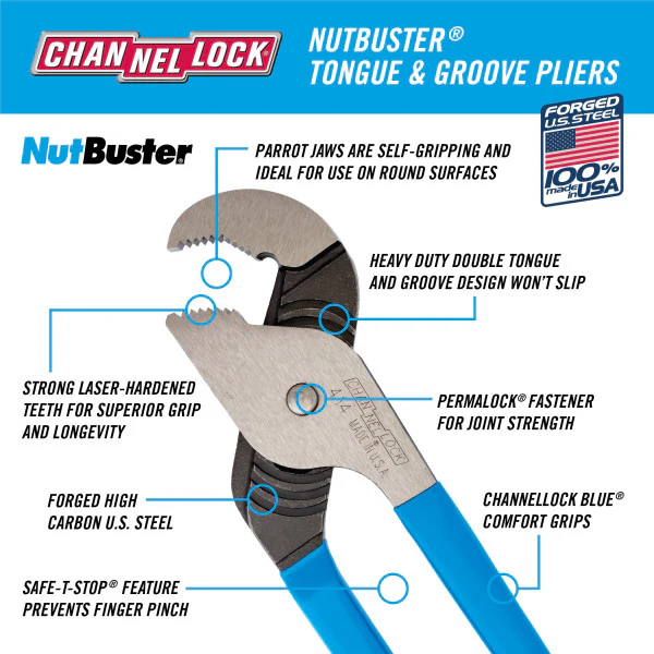 Channellock NutBuster Parrot Nose Tongue & Groove Pliers - Image 7