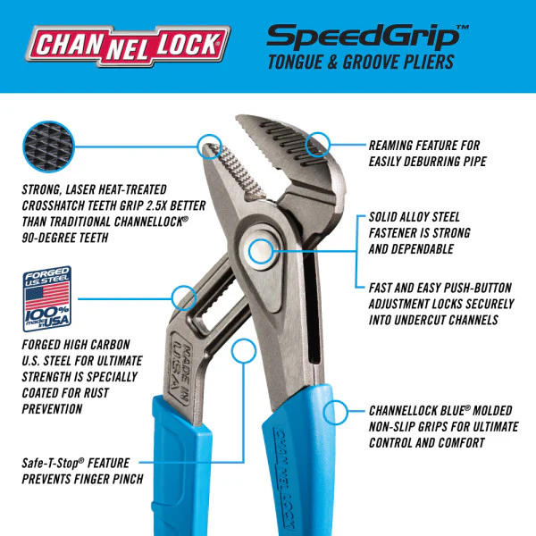 Channellock SpeedGrip Straight Tongue & Groove Pliers - Image 10