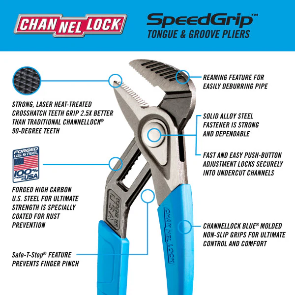 Channellock SpeedGrip Straight Tongue & Groove Pliers - Image 13