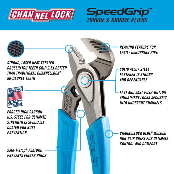 Channellock SpeedGrip Straight Tongue & Groove Pliers - Image 5