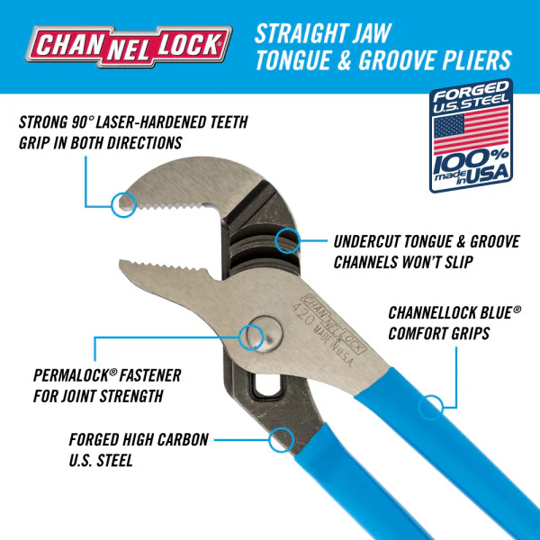 Channellock Straight Jaw Tongue & Groove Pliers - Image 3