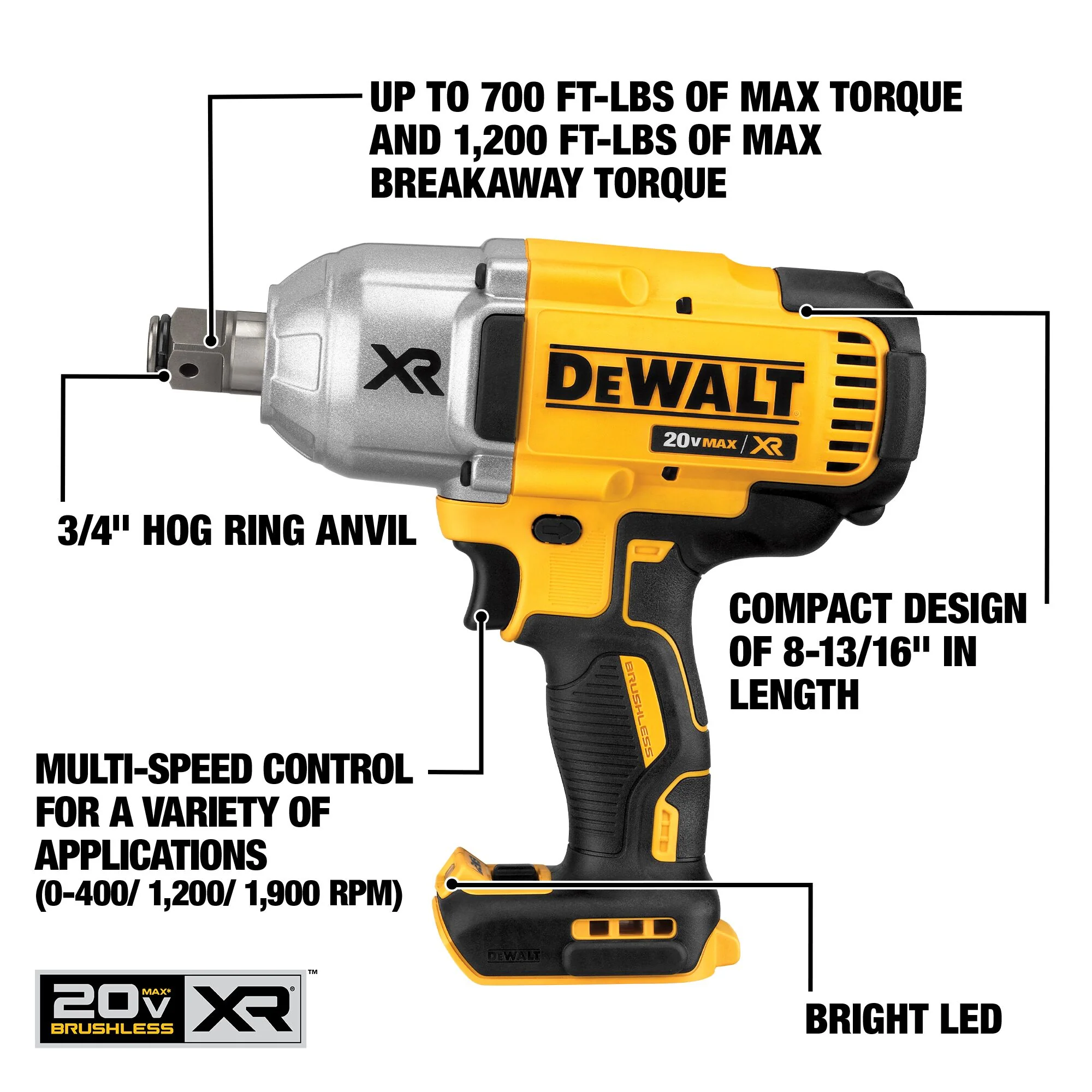 DeWalt 20V Brushless - 3/4" Impact Wrench - Tool Only - Image 2