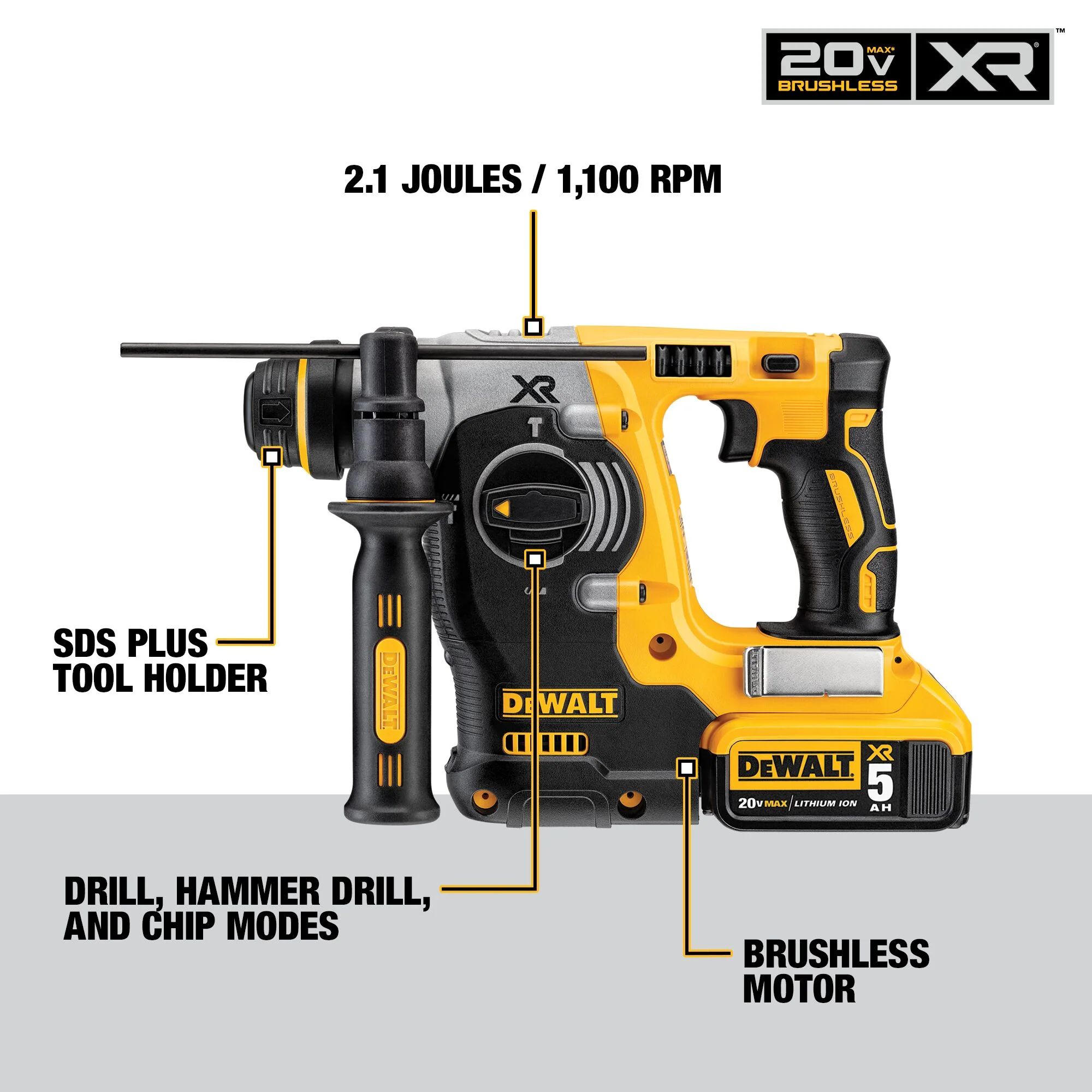 DeWalt 20V MAX XR Brushless 1" SDS Plus L-Shape Rotary Hammer Kit - Image 2