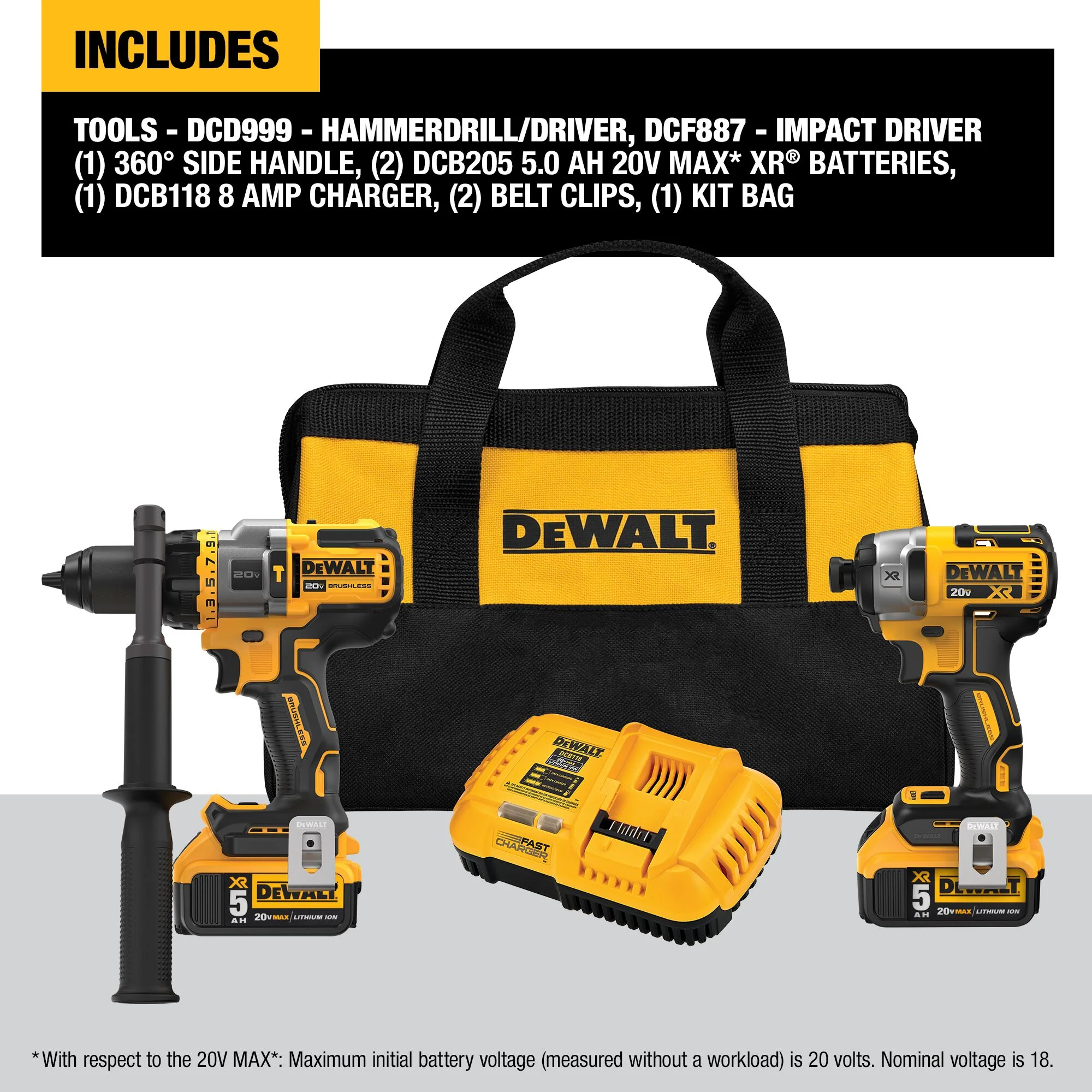 DeWalt 20V FLEXVOLT ADVANTAGE Hammer/Impact Drill Kit - 2 x 5.0Ah - Image 9