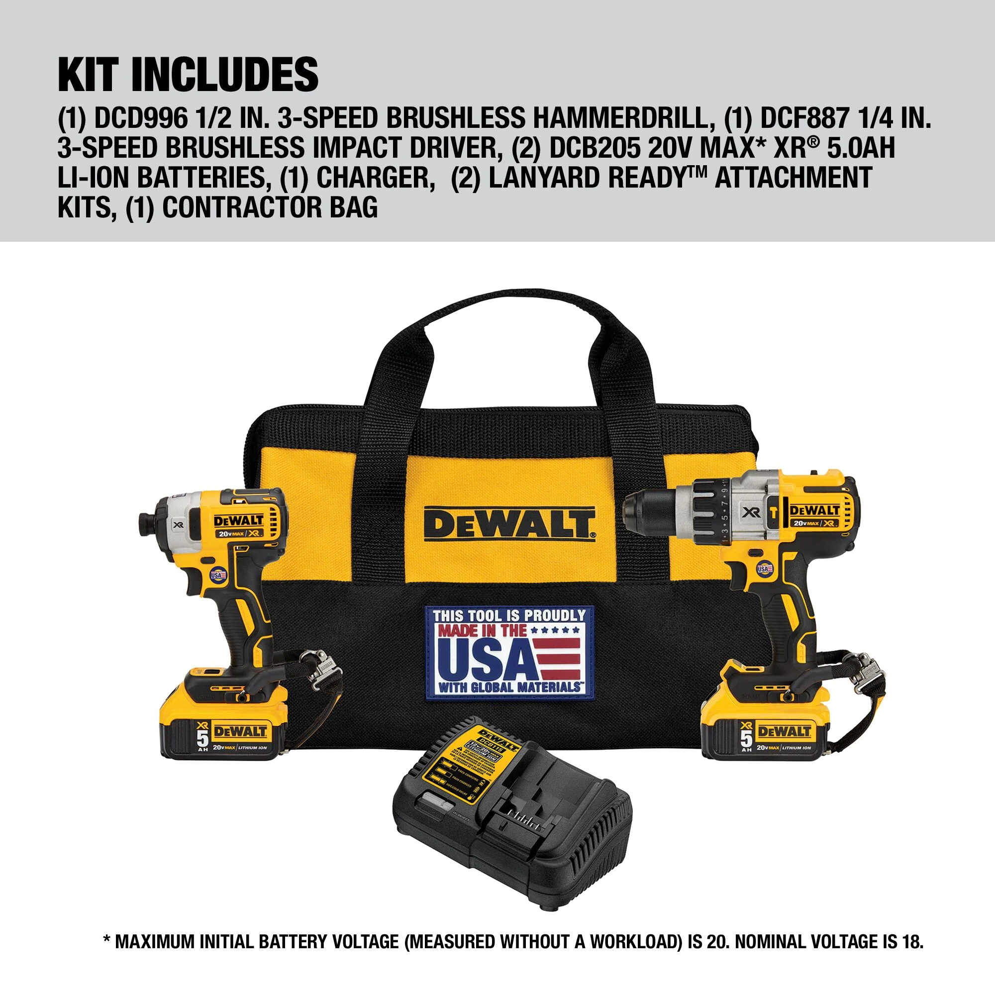 DeWalt 20V MAX XR® Brushless 5 Ah Hammer Drill/Impact Kit - Image 12