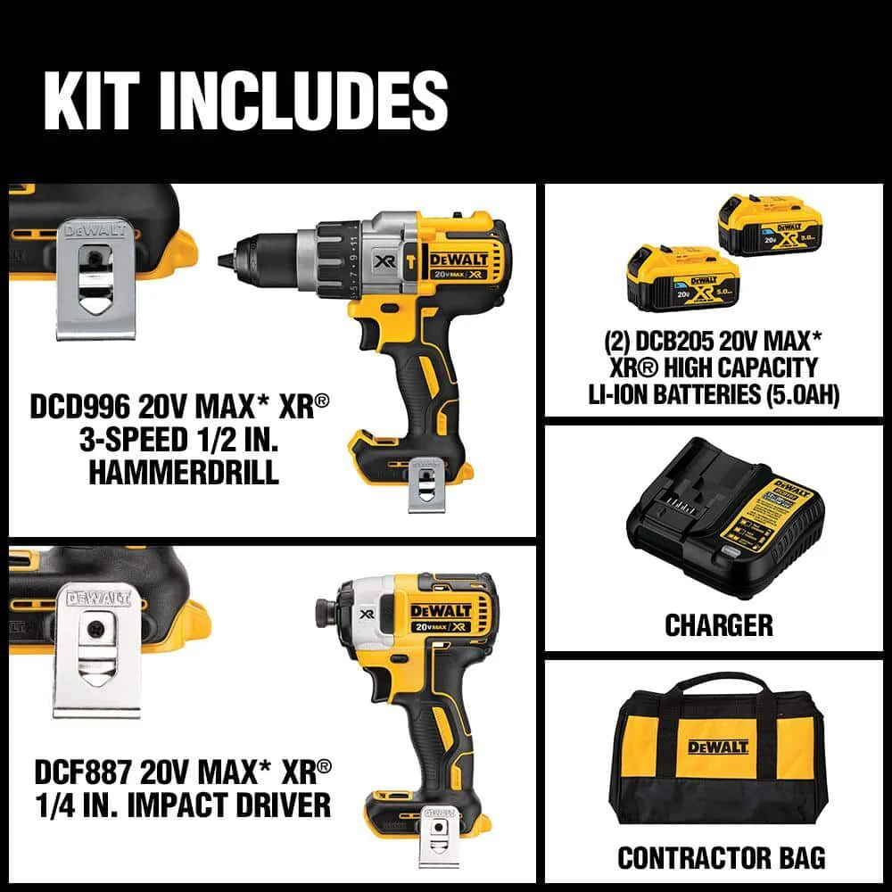 DeWalt 20V MAX XR® Brushless 5 Ah Hammer Drill/Impact Kit - Image 14